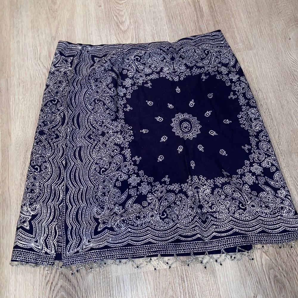 Vintage Blue Bandana Print Beaded Skirt